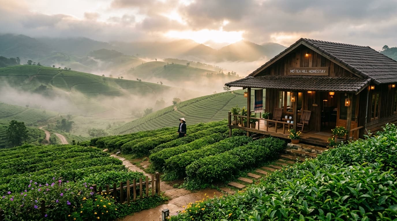 Bảo Lộc: chọn homestay view đồi chè theo mùa sương